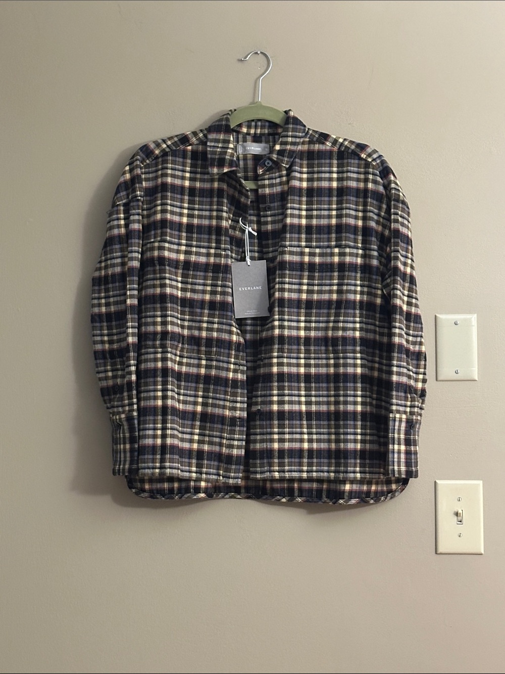 Everlane Navy, Cream  Plaid Shirt Jacket